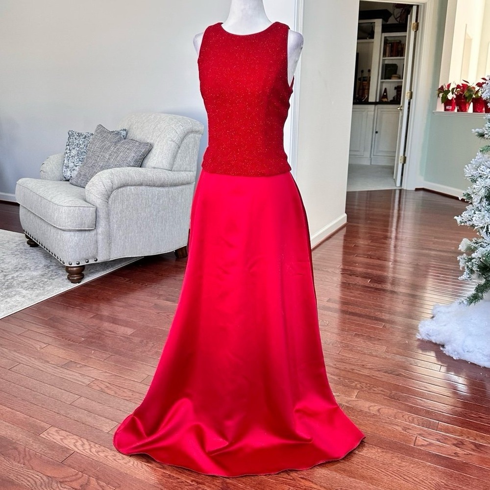 Vintage 2000s Patra Red Glitter Top Elegant Feminine Gown Dress Size 6